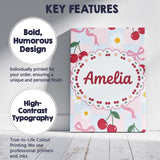 Personalised Name Cute Cherry and Daisy Custom  Modern Room Accent Elegant Feature Canvas Wall Art Print Decor Picture Ready to Hang