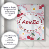 Personalised Name Cute Cherry and Daisy Custom  Modern Room Accent Elegant Feature Canvas Wall Art Print Decor Picture Ready to Hang