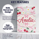 Personalised Name Cute Cherry and Daisy Custom  Modern Room Accent Elegant Feature Canvas Wall Art Print Decor Picture Ready to Hang