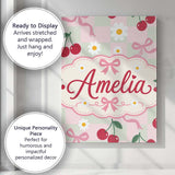 Personalised Name Cute Cherry and Daisy Custom  Modern Room Accent Elegant Feature Canvas Wall Art Print Decor Picture Ready to Hang