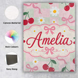 Personalised Name Cute Cherry and Daisy Custom  Modern Room Accent Elegant Feature Canvas Wall Art Print Decor Picture Ready to Hang