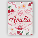 Personalised Name Cute Cherry and Daisy Custom  Modern Room Accent Elegant Feature Canvas Wall Art Print Decor Picture Ready to Hang