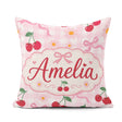 Custom Name Cherry and Daisy Flowers with Pink Bows Pink Gingham Square Filled Cushion Throw Pillow Sofa Bed Home Decor Zip Washable UK Made