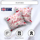 Custom Name Cherry and Daisy Flowers with Pink Bows Pink Gingham Square Filled Cushion Throw Pillow Sofa Bed Home Decor Zip Washable UK Made