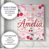 Personalised Name Cute Cherry and Daisy Custom  Modern Room Accent Elegant Feature Canvas Wall Art Print Decor Picture Ready to Hang