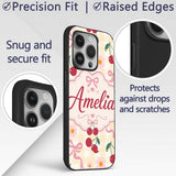 Cute Cherry and Daisy Flowers with Pink Ribbon Custom Name Protective Phone Case Mobile Cover Durable Everyday Smartphone Shock Resistant