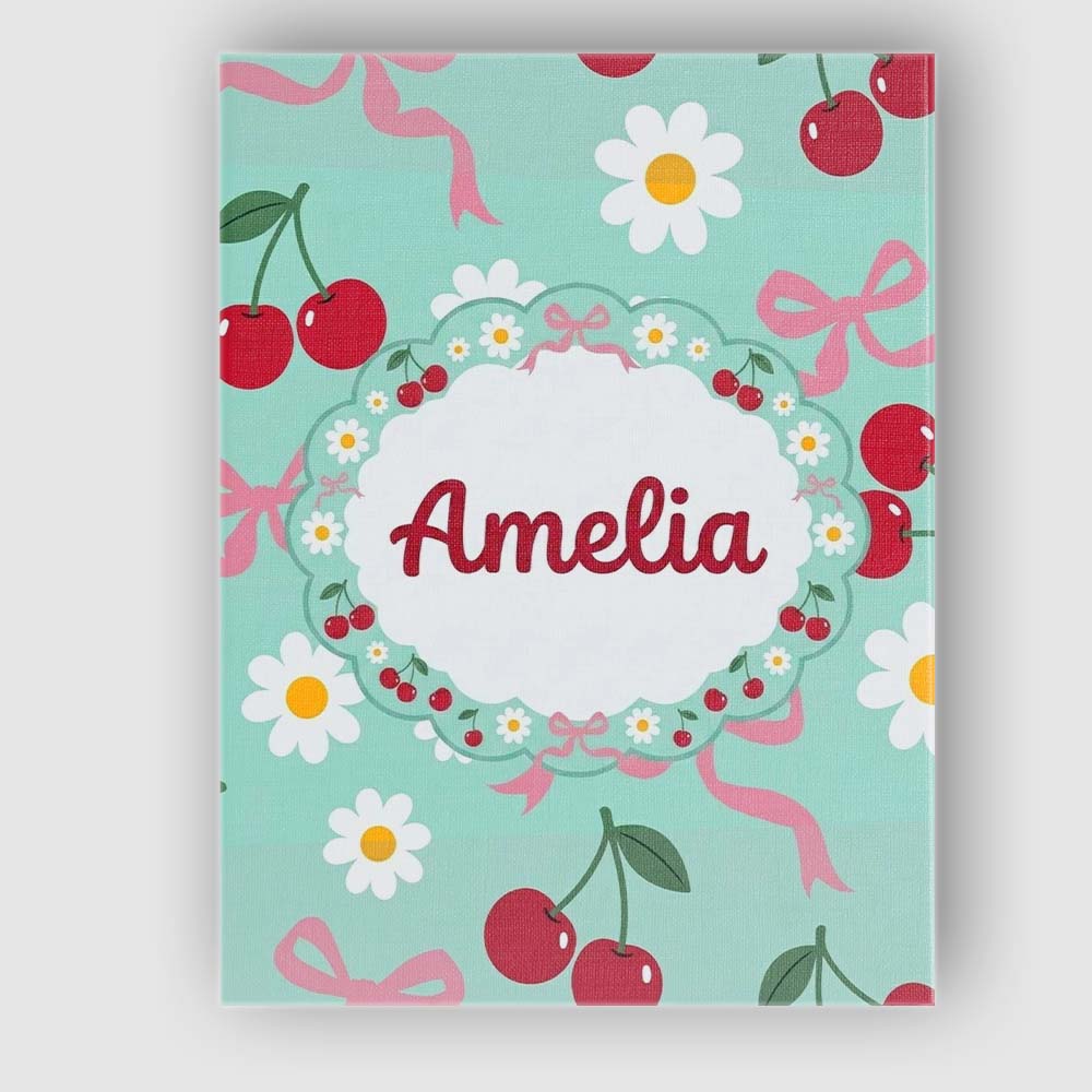 Personalised Name Cute Cherry and Daisy Custom  Modern Room Accent Elegant Feature Canvas Wall Art Print Decor Picture Ready to Hang
