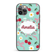 Cute Cherry and Daisy Flowers with Pink Ribbon Custom Name Protective Phone Case Mobile Cover Durable Everyday Smartphone Shock Resistant
