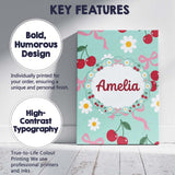 Personalised Name Cute Cherry and Daisy Custom  Modern Room Accent Elegant Feature Canvas Wall Art Print Decor Picture Ready to Hang