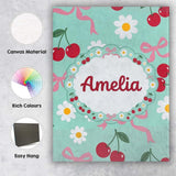 Personalised Name Cute Cherry and Daisy Custom  Modern Room Accent Elegant Feature Canvas Wall Art Print Decor Picture Ready to Hang