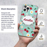 Cute Cherry and Daisy Flowers with Pink Ribbon Custom Name Protective Phone Case Mobile Cover Durable Everyday Smartphone Shock Resistant