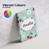 Personalised Name Cute Cherry and Daisy Custom  Modern Room Accent Elegant Feature Canvas Wall Art Print Decor Picture Ready to Hang