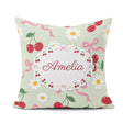 Custom Name Cherry and Daisy Flowers with Pink Ribbon Bows Green Square Filled Cushion Throw Pillow Sofa Bed Home Decor Zip Washable UK Made