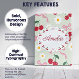 Personalised Name Cute Cherry and Daisy Custom  Modern Room Accent Elegant Feature Canvas Wall Art Print Decor Picture Ready to Hang