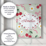 Personalised Name Cute Cherry and Daisy Custom  Modern Room Accent Elegant Feature Canvas Wall Art Print Decor Picture Ready to Hang