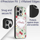 Cute Cherry and Daisy Flowers with Pink Ribbon Custom Name Protective Phone Case Mobile Cover Durable Everyday Smartphone Shock Resistant