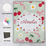 Personalised Name Cute Cherry and Daisy Custom  Modern Room Accent Elegant Feature Canvas Wall Art Print Decor Picture Ready to Hang