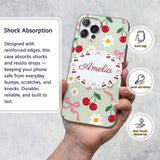 Cute Cherry and Daisy Flowers with Pink Ribbon Custom Name Protective Phone Case Mobile Cover Durable Everyday Smartphone Shock Resistant