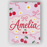 Personalised Name Cute Cherry and Daisy Custom  Modern Room Accent Elegant Feature Canvas Wall Art Print Decor Picture Ready to Hang