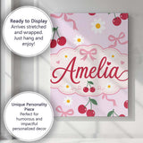 Personalised Name Cute Cherry and Daisy Custom  Modern Room Accent Elegant Feature Canvas Wall Art Print Decor Picture Ready to Hang