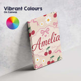 Personalised Name Cute Cherry and Daisy Custom  Modern Room Accent Elegant Feature Canvas Wall Art Print Decor Picture Ready to Hang