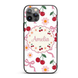 Cute Cherry and Daisy Flowers with Pink Ribbon Custom Name Protective Phone Case Mobile Cover Durable Everyday Smartphone Shock Resistant