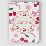 Personalised Name Cute Cherry and Daisy Custom  Modern Room Accent Elegant Feature Canvas Wall Art Print Decor Picture Ready to Hang