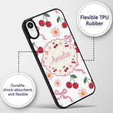 Cute Cherry and Daisy Flowers with Pink Ribbon Custom Name Protective Phone Case Mobile Cover Durable Everyday Smartphone Shock Resistant