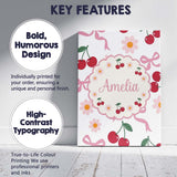 Personalised Name Cute Cherry and Daisy Custom  Modern Room Accent Elegant Feature Canvas Wall Art Print Decor Picture Ready to Hang