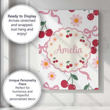 Personalised Name Cute Cherry and Daisy Custom  Modern Room Accent Elegant Feature Canvas Wall Art Print Decor Picture Ready to Hang