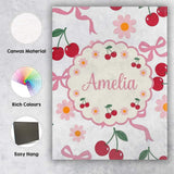 Personalised Name Cute Cherry and Daisy Custom  Modern Room Accent Elegant Feature Canvas Wall Art Print Decor Picture Ready to Hang