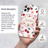 Cute Cherry and Daisy Flowers with Pink Ribbon Custom Name Protective Phone Case Mobile Cover Durable Everyday Smartphone Shock Resistant