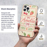 Cute Cherry and Daisy Flowers with Pink Ribbon Custom Name Protective Phone Case Mobile Cover Durable Everyday Smartphone Shock Resistant
