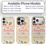 Cute Cherry and Daisy Flowers with Pink Ribbon Custom Name Protective Phone Case Mobile Cover Durable Everyday Smartphone Shock Resistant