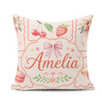 Custom Name Watercolor Cherry Strawberry Bow Macaron Frame Cream Square Filled Cushion Throw Pillow Sofa Bed Home Decor Zip Washable UK Made