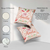 Custom Name Watercolor Cherry Strawberry Bow Macaron Frame Cream Square Filled Cushion Throw Pillow Sofa Bed Home Decor Zip Washable UK Made