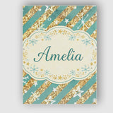 Personalised Name Gold Glitter Stripe Stars Snowflakes Festive Custom Modern Room Accent Canvas Wall Art Print Decor Picture Ready to Hang