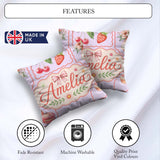 Custom Name Watercolor Cherry RibbonBow Macaron Frame Soft Lilac Square Filled Cushion Throw Pillow Sofa Bed Home Decor Zip Washable UK Made