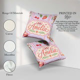 Custom Name Watercolor Cherry RibbonBow Macaron Frame Soft Lilac Square Filled Cushion Throw Pillow Sofa Bed Home Decor Zip Washable UK Made
