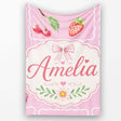 Cute Watercolor Cherry Strawberry Ribbon Bow and Macaron Frame Pink  Personalised Custom Name Super Soft Fleece Blanket Bed Sofa Throw