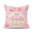 Custom Name Watercolor Cherry Ribbon Bow and Macaron Frame Pink Square Filled Cushion Throw Pillow Sofa Bed Home Decor Zip Washable UK Made