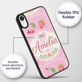 Cute Watercolor Cherry Strawberry Ribbon Bow and Custom Name Protective Phone Case Mobile Cover Durable Everyday Smartphone Shock Resistant