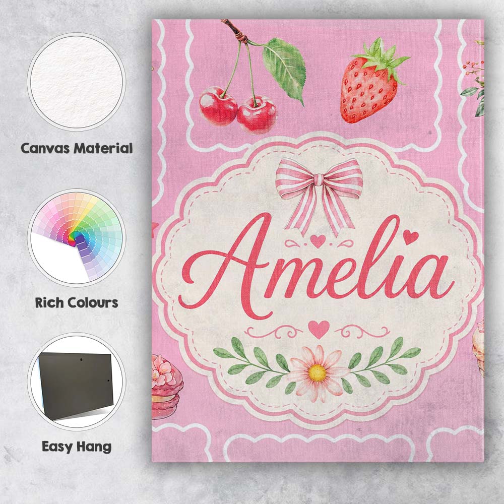 Personalised Name Cute Watercolor Cherry Custom  Unique Gift Idea Elegant Feature Canvas Wall Art Print Decor Picture Ready to Hang