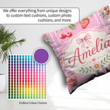 Custom Name Watercolor Cherry Ribbon Bow and Macaron Frame Pink Square Filled Cushion Throw Pillow Sofa Bed Home Decor Zip Washable UK Made