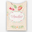 Cute Watercolor Cherry Strawberry Ribbon Bow and Macaron Frame Beige  Personalised Custom Name Super Soft Fleece Blanket Bed Sofa Throw