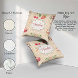 Custom Name Watercolor Cherry Ribbon Bow and Macaron Frame Beige Square Filled Cushion Throw Pillow Sofa Bed Home Decor Zip Washable UK Made