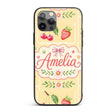 Cute Watercolor Cherry Strawberry Ribbon Bow Custom Name Protective Phone Case Mobile Cover Durable Everyday Smartphone Shock Resistant