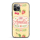 Cute Watercolor Cherry Strawberry Ribbon Bow Custom Name Protective Phone Case Mobile Cover Durable Everyday Smartphone Shock Resistant