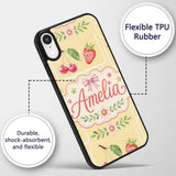 Cute Watercolor Cherry Strawberry Ribbon Bow Custom Name Protective Phone Case Mobile Cover Durable Everyday Smartphone Shock Resistant