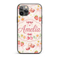 Cute Watercolor Cherry Strawberry Daisy Flowers Custom Name Protective Phone Case Mobile Cover Durable Everyday Smartphone Shock Resistant